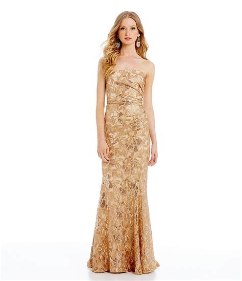 Belle Badgley Mischka Heaven Foiled Floral Print Metallic Sequin Gown