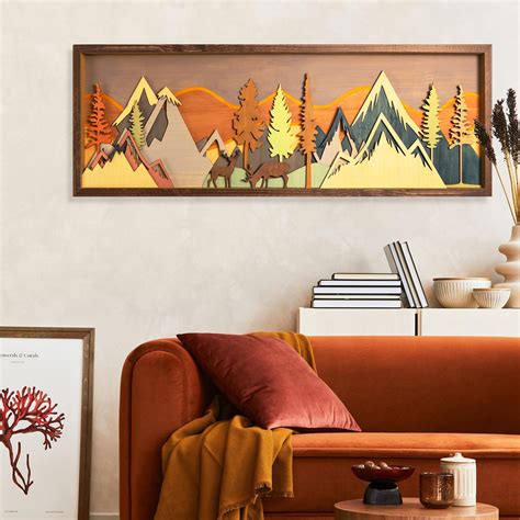wooden mountain wall art framed forest scape cabin home nursery 3d ...