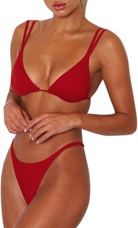 LOPILY Triangle Bikini Damen Einfarbig Bustier Bikini Extrem Träger