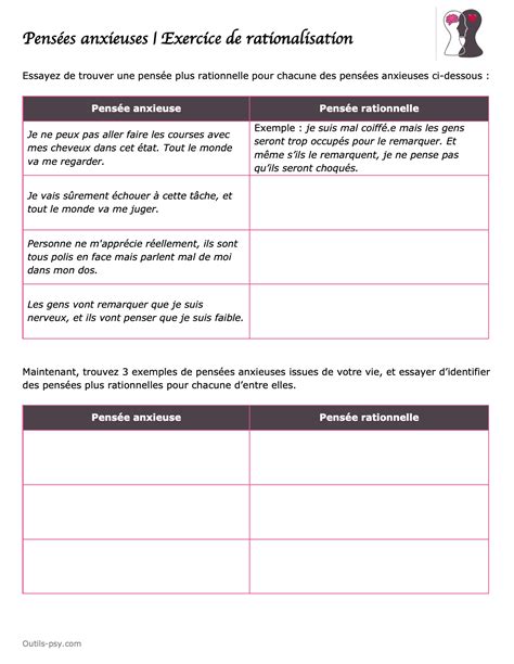 Tcc Exercice De Restructuration Cognitive Des Pens Es Anxieuses Pdf