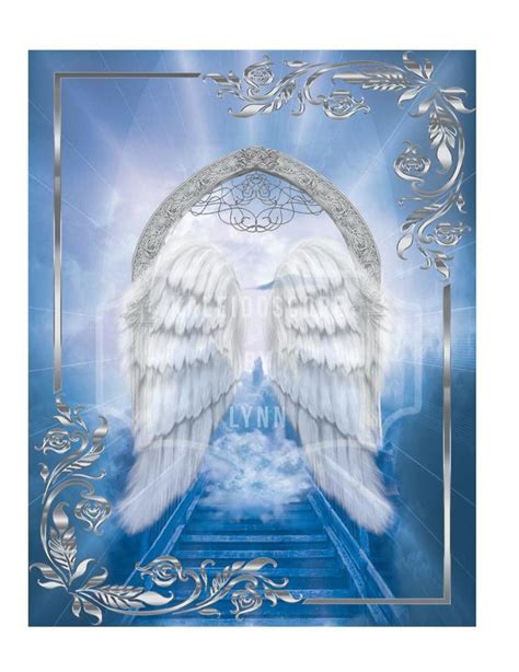 Two White Angel Wings Sitting In Front Of A Blue Background With An