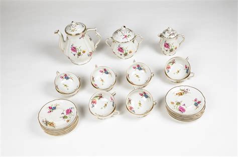 Bernardaud Limoges Porcelain Coffee Service With Flower Decoration