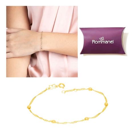 Pulseira Feminina Rommanel Fio Cingapura Ouro K Bolas C Quantum