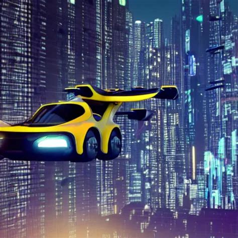 Cyberpunk Flying Car In Cityscape Shallow Depth Of Stable Diffusion