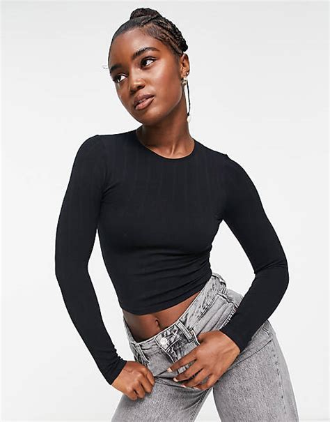 Stradivarius Large Ribbed Top In Black Asos