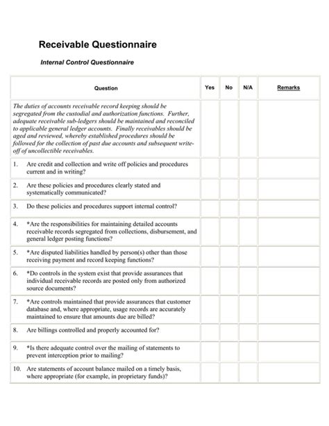 Receivable Questionnaire