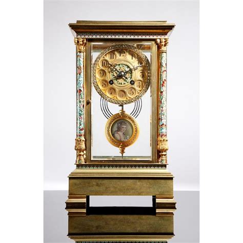 French Gilt Brass Mantel Clock With Champlev Enamel