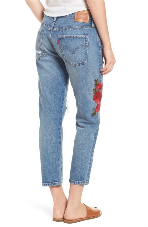 Levi S 501 Floral Embroidered Crop Taper Jeans Nordstrom Tapered