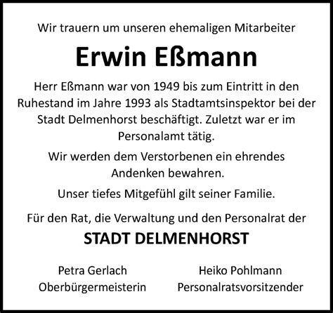 Traueranzeigen von Erwin Eßmann noz Trauerportal