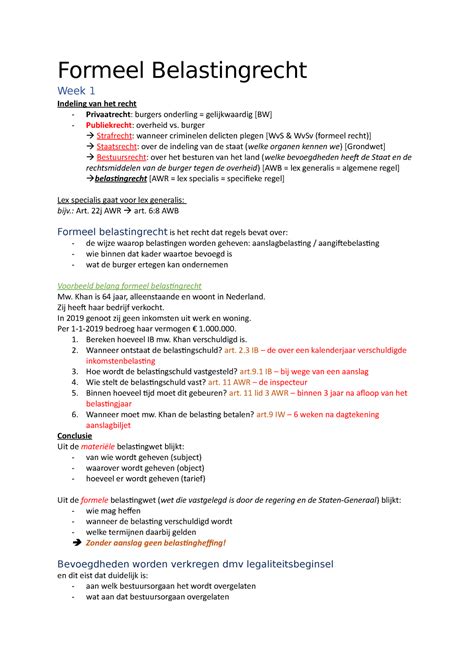 Formeel Belastingrecht Formeel Belastingrecht Week Indeling Van Het