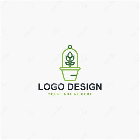 Plant Pot Logo Design Gardening Illustration Sign Outline Leaves And