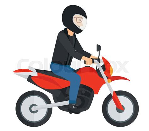 A Man Riding A Motorcycle Vector Flat Design Illustration Isolated On