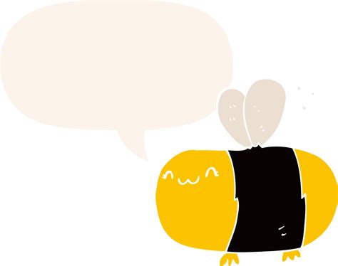 Cute Cartoon Bee And Speech Bubble In Retro Style 8639746 Vector Art At