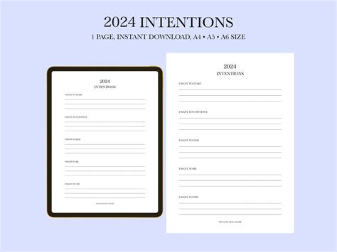 Intention Planner Printable New Year Resolutions New Year