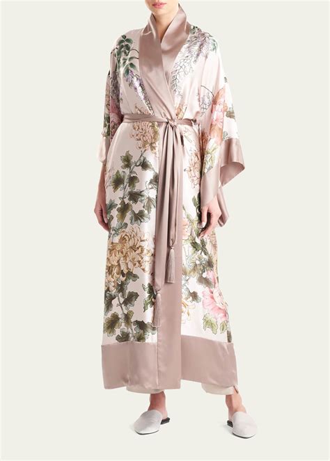 Josie Natori Kairaku Floral Print Satin Robe W Tassels Bergdorf Goodman