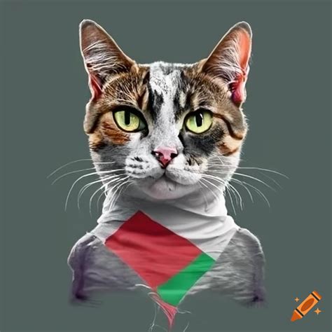 Cat Wearing Palestinian Flag Shirt