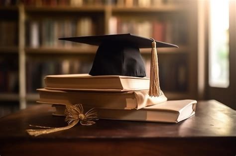 Premium Ai Image A Stack Of Books With A Graduation Cap On Top Of Them