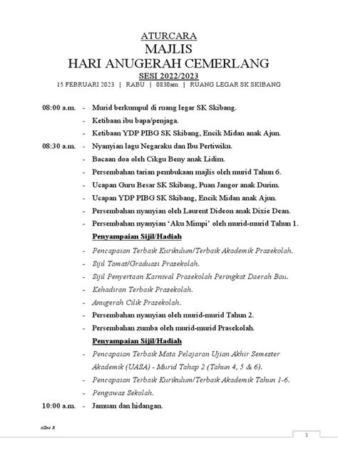 Aturcara Majlis Hari Anugerah Cemerlang 2022 2023 Pdf