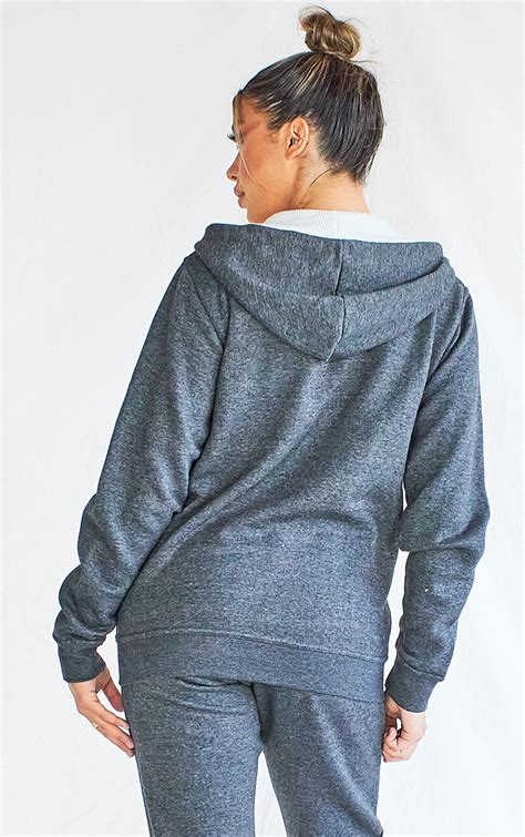 Charcoal Grey Zip Through Thick Drawstring Hoodie Prettylittlething Aus