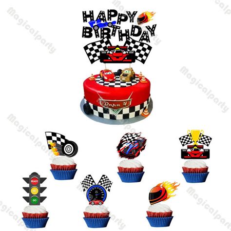 Race Car Theme Birthday Cake Topper Racing Happy Birthday 2nd Etsy