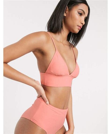 Vero Moda のVero Moda plunge bikini top with band detail in pink水着