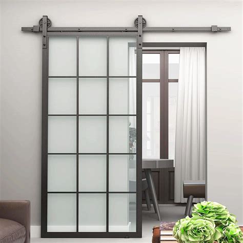 Diyhd X Inch Black Steel Framed Clear Glass Barn Door Etsy