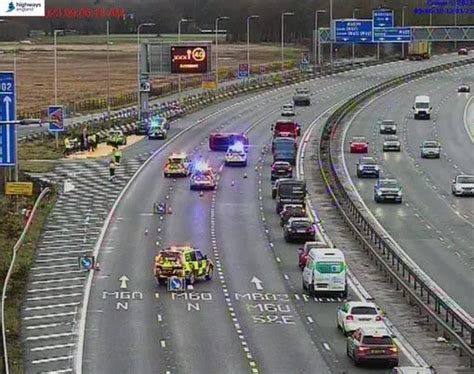 Live Major M62 Delays After Multi Vehicle Crash Causes Car To Overturn