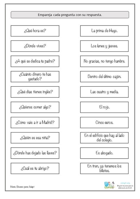 Empareja Cada Pregunta Con Su Respuesta Lectura De Comprensi N