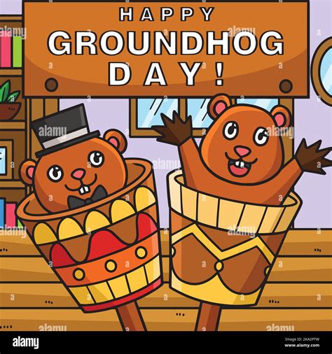 Happy Groundhog Day Colored Cartoon Illustration Stock Vector Image