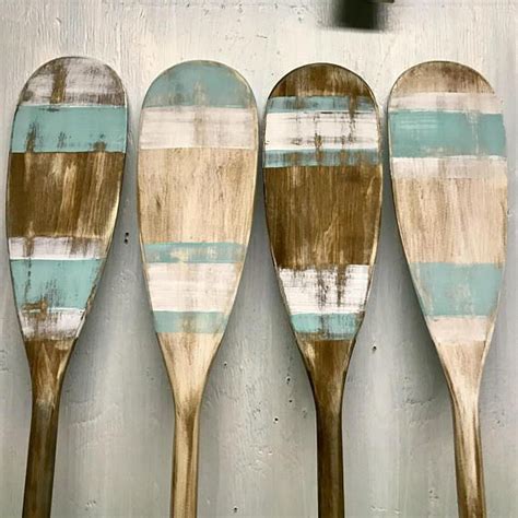 Painted Paddle Oar Sign Rustic White Brown Aqua Wall Art Lake Cottage