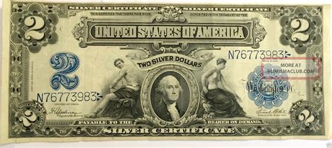 1899 Two Dollar Silver Certificate Blue Label 2 Large Note Bill Sh