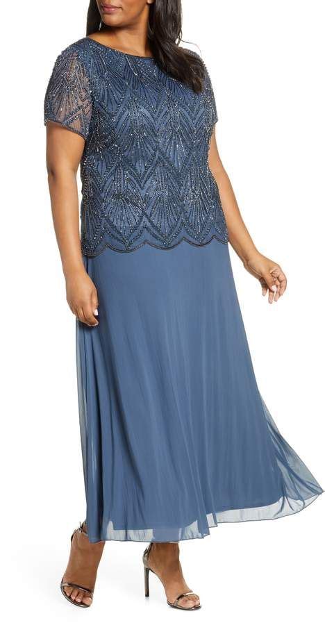 Pisarro Nights Beaded Bodice Chiffon Gown Nordstrom Plus Size Party