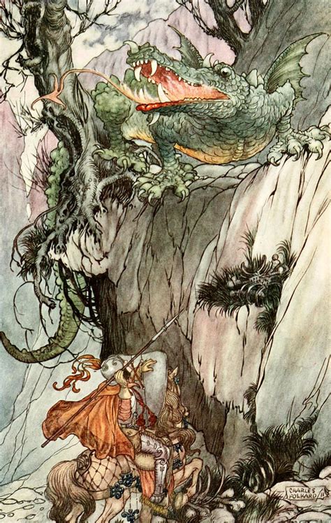 High Above Him Came The Dragon Illustration By Charles Folkard From