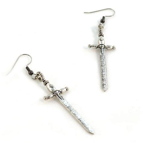 Fighting Sword Earrings Dangle in Metal on Surgical Steel Hooks or Clip Ons - Etsy