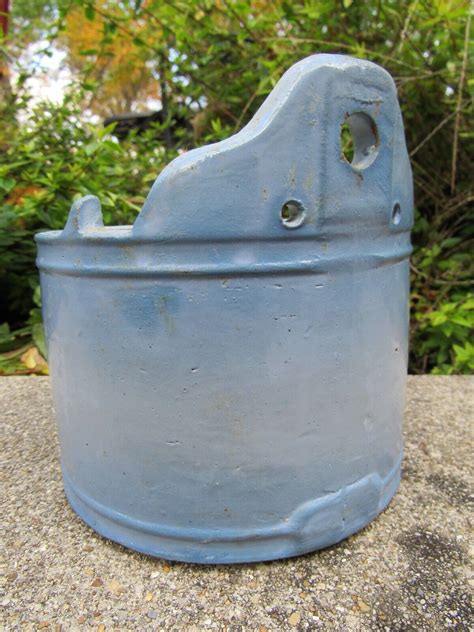 Antique Stoneware Hanging Salt Box Salt Crock Wall Blue And White Salt