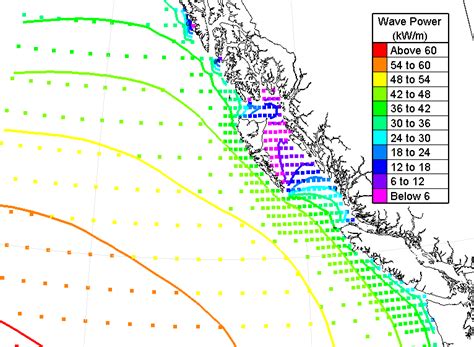 Annual Mean Wave Power Available Near The B C Coast Derived From