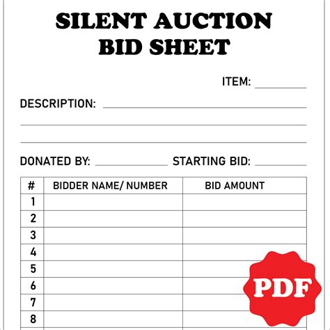 Silent Auction Bid Sheet Silent Auction Sign Up Sheet Fundraiser Sheet Silent Auction Bidding