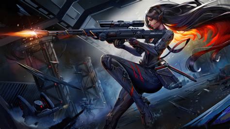 Cyberpunk Girl Sniper Rifle K N Wallpaper Pc Desktop