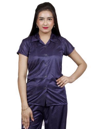 Satin Solid Ladies Plain Navy Blue Night Suit Set Semi Stretchable At Rs 180 Set In Delhi