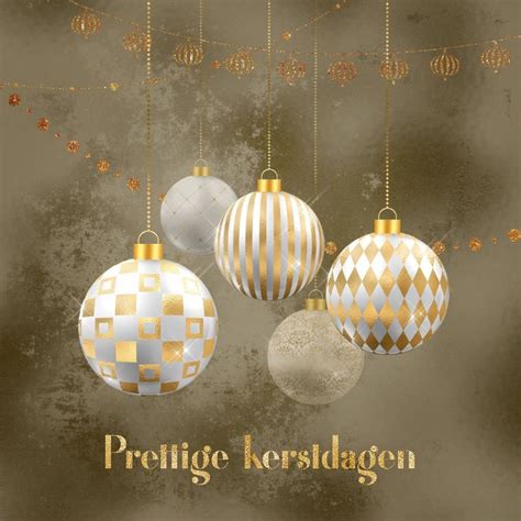 Kerstkaart Kerstballen Goud Met Wit Op Brons Kaartje Go