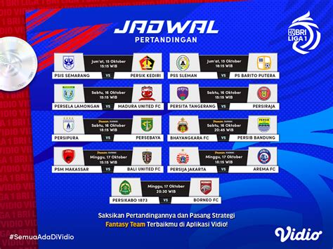 Jadwal Lengkap Live Streaming BRI Liga 1 2021 Pekan Ketujuh Vidio