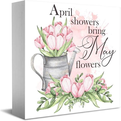 Wood Box Sign X Inch April Showers Bring May Flowers Spring Happy