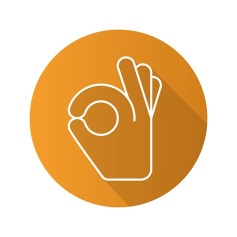 Ok Hand Gesture Flat Linear Long Shadow Icon Vector Line Symbol