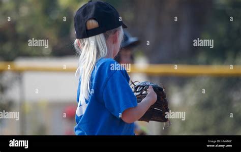 Young Girl Playing Baseball Stock Photo Alamy