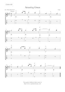 Amazing Grace, easy free guitar tablature sheet music solo