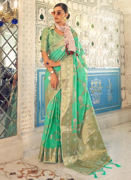 Buy Pista Green Satin Silk Festival Wear Weaving Saree Online From