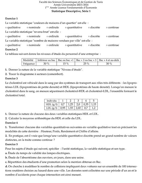 S Ãrie 1 SD 2023 jjanknq Faculté des Sciences Économiques et de
