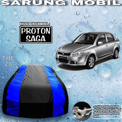 Jual Sarung Mobil PROTON SAGA Strip BIRU 2 Body Cover Penutup Proton