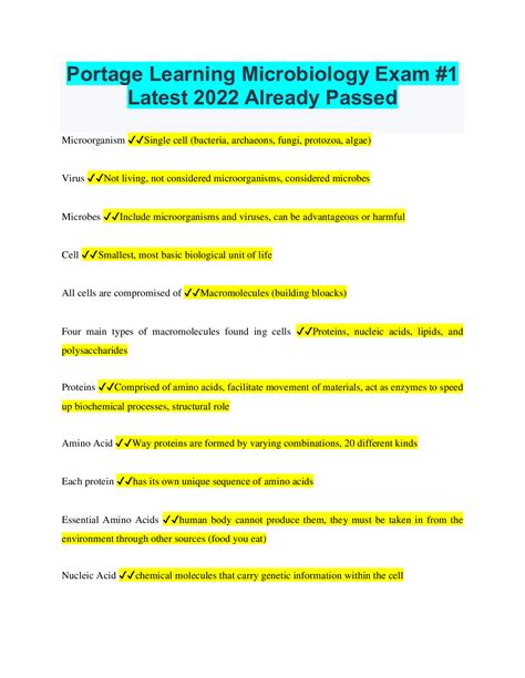 PORTAGE LEARNING MICROBIOLOGY BUNDLED EXAMS QUESTIONS AND ANSWERS WITH