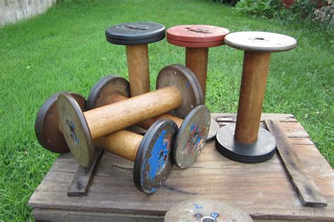 Primitive Antique Wood Spools Industrial Wooden Textile Decor 
